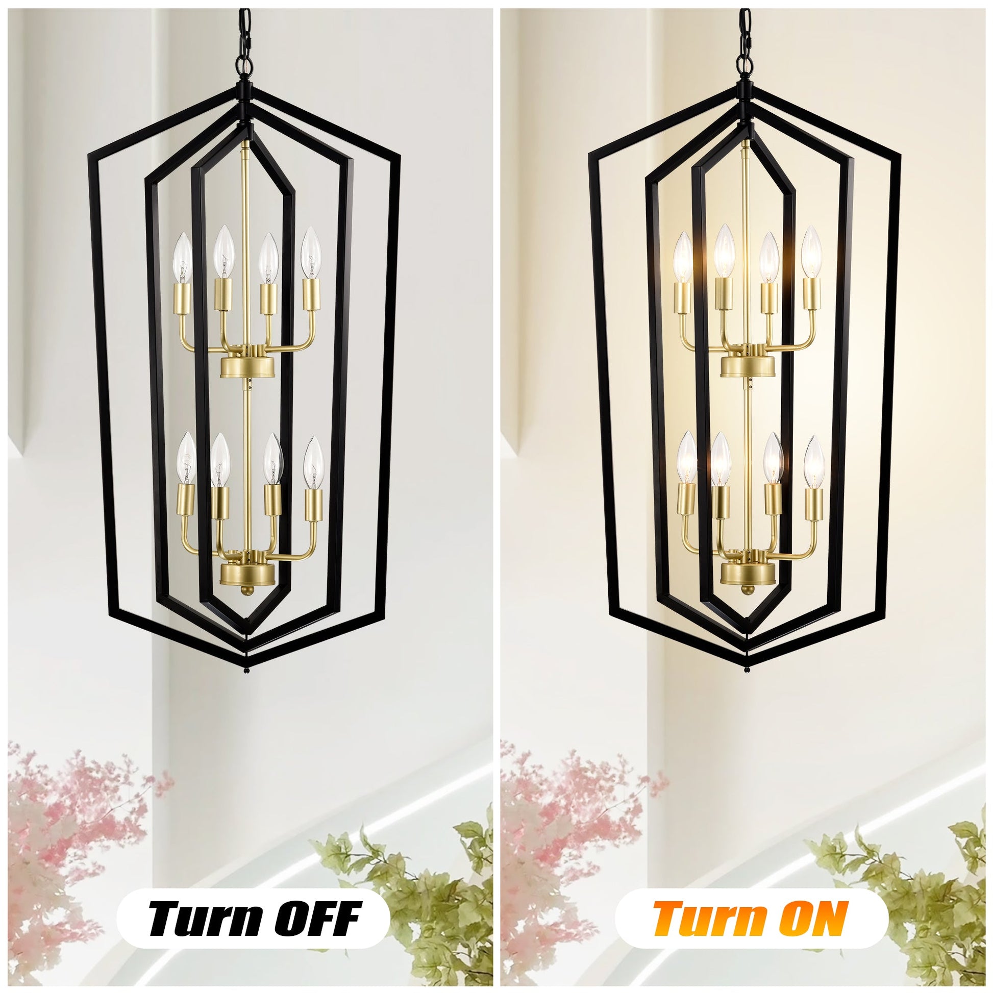 8-Light Lantern Tired Farmhouse Ceiling Hanging Light Black Chandelier Metal Pendant Light Fixtures - okeli lights