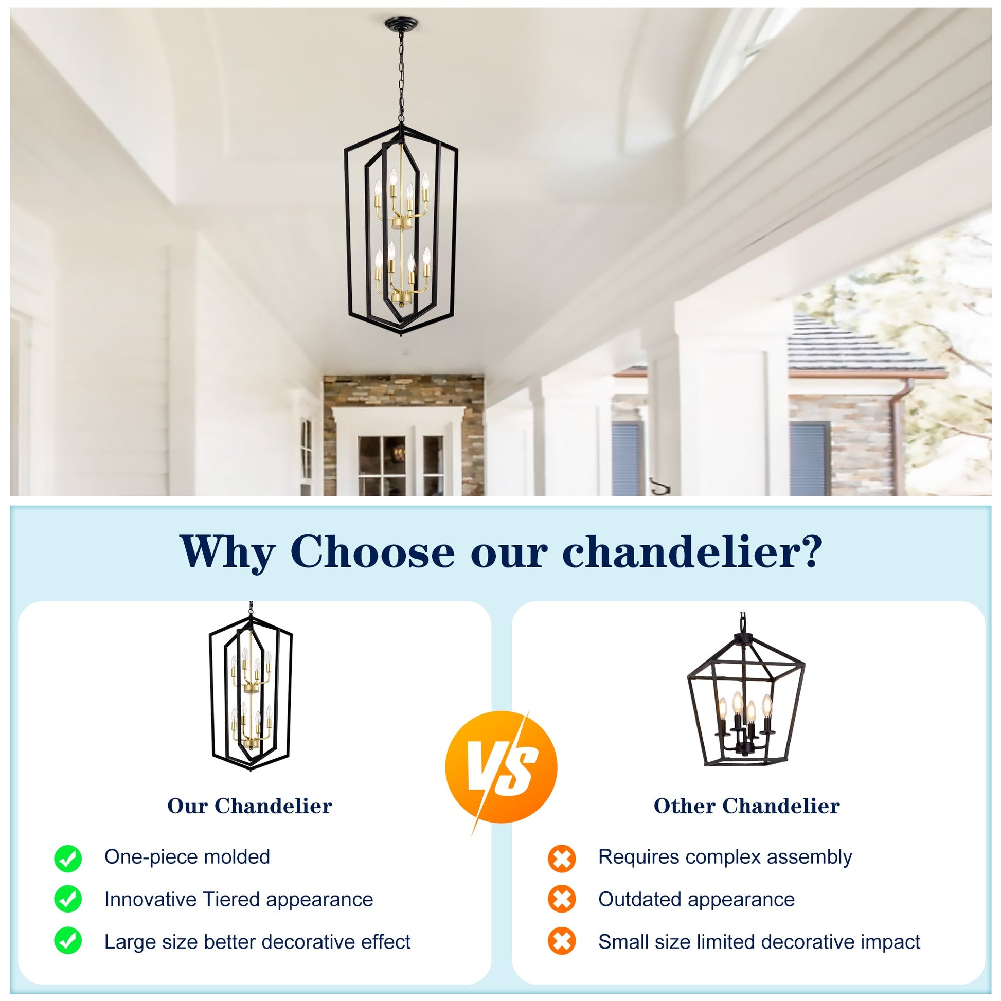 8-Light Lantern Tired Farmhouse Ceiling Hanging Light Black Chandelier Metal Pendant Light Fixtures - okeli lights