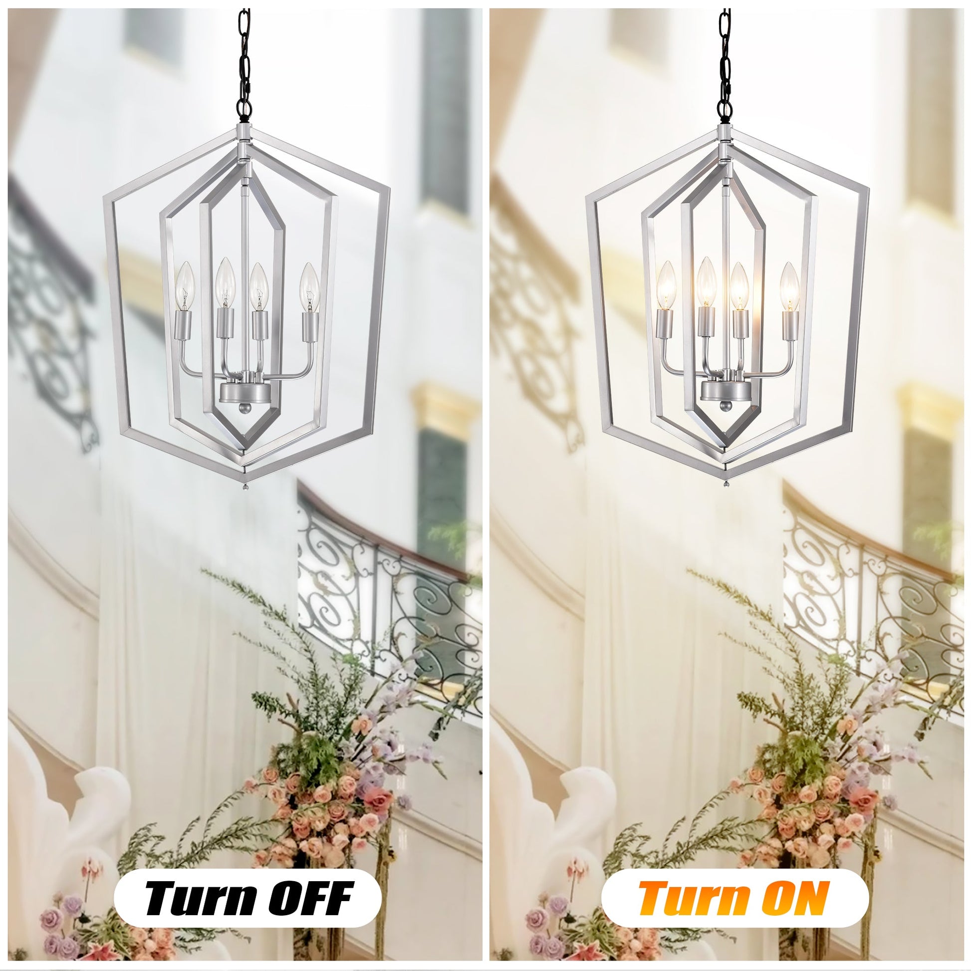 4-Light Farmhouse Chandeliers Matte Black and Sliver Matte Black Vintage Cage Light Fixture Adjustable Height Chandeliers - okeli lights