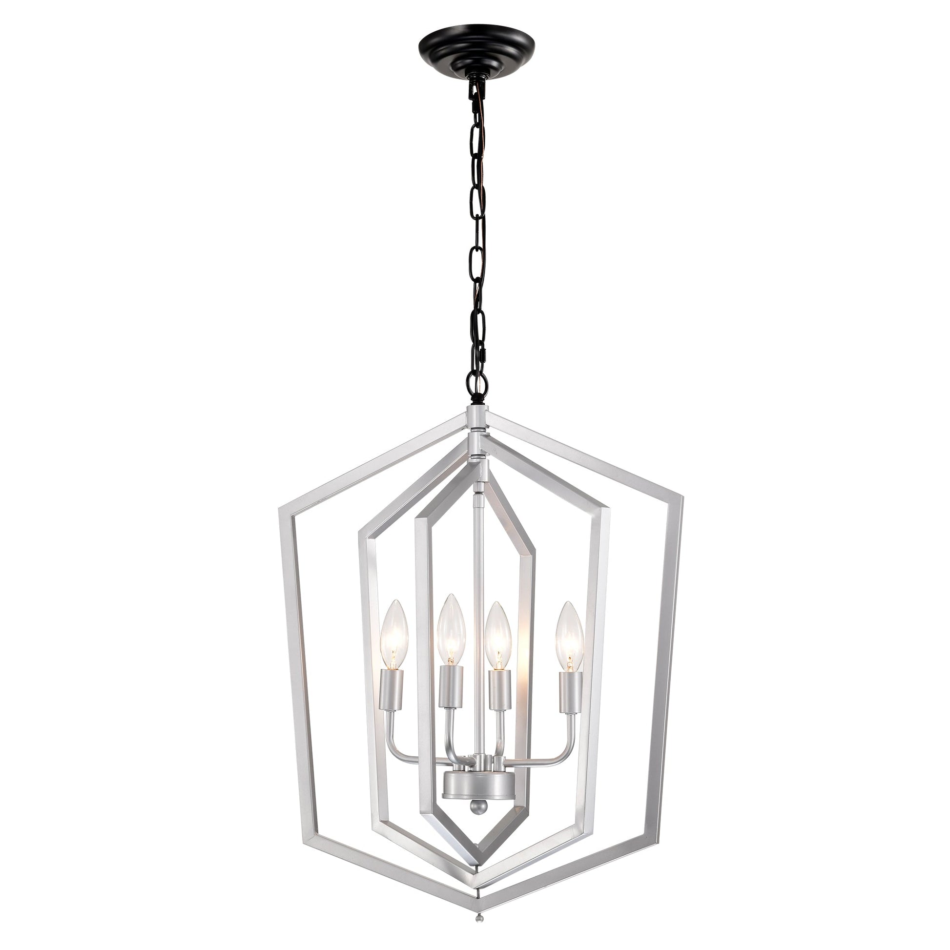 4-Light Farmhouse Chandeliers Matte Black and Sliver Matte Black Vintage Cage Light Fixture Adjustable Height Chandeliers - okeli lights