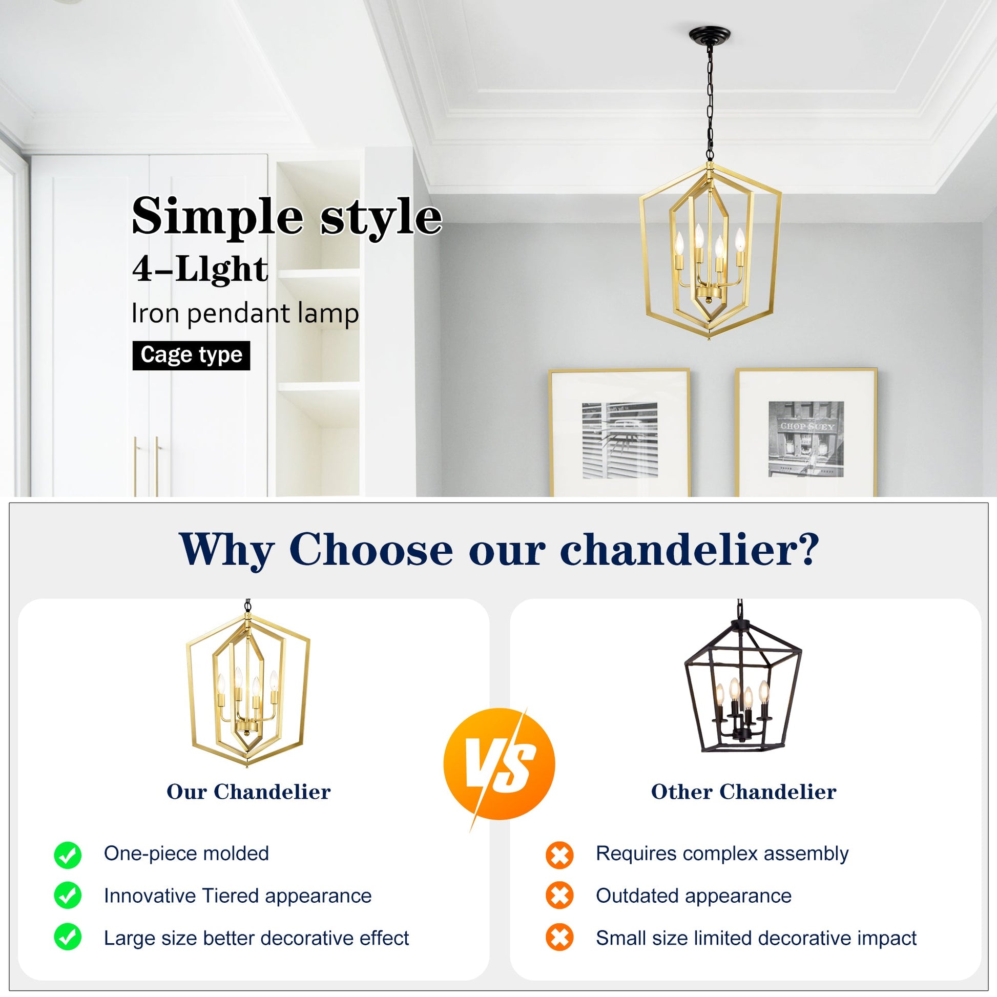 4-Light Farmhouse Kitchen Chandeliers Vintage Cage Light Fixture Adjustable Height Chandeliers GOLD MATTE BLACK - okeli lights