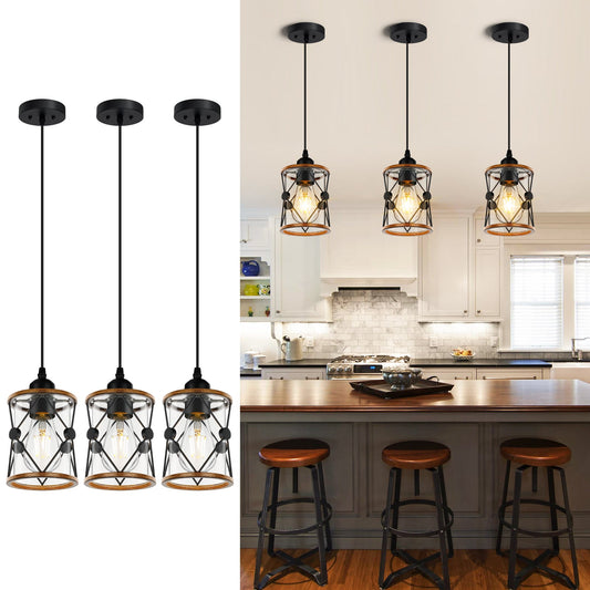 Farmhouse Pendant Light Kitchen Island Dining Room Fixture with Clear Glass Shade 3-pack - okeli lights