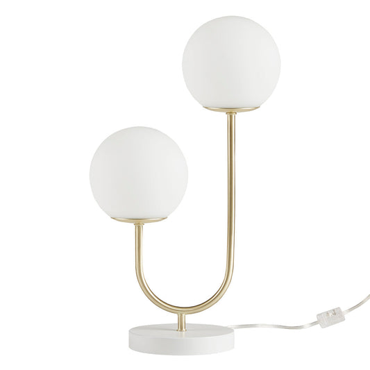 Metal 2-Light Frosted Glass Globe Table Lamp - okeli lights