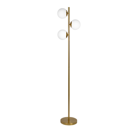 Gold Brush Floor Lamp Opal Glass Shades and Round Metal Base - okeli lights