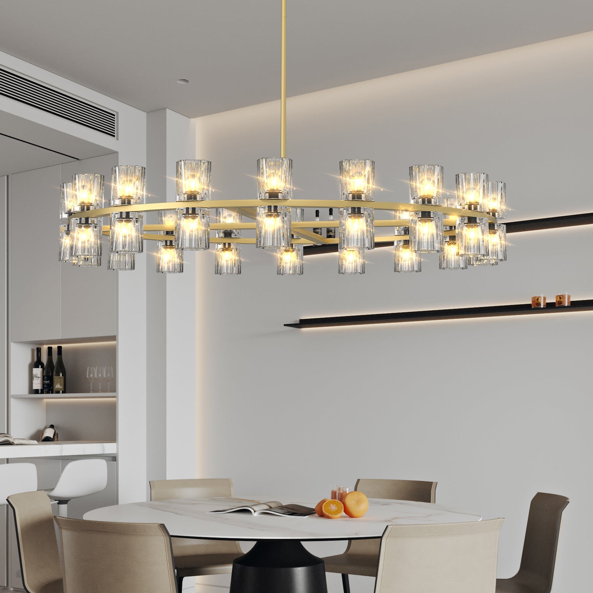 Modern 36" Gold Round Chandelier Light Fixture K9 Crystal Includes 36XG4 Bulbs - okeli lights