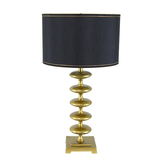 Gold and Black Table Lamp with Contemporary Classic Disc Design - okeli lights