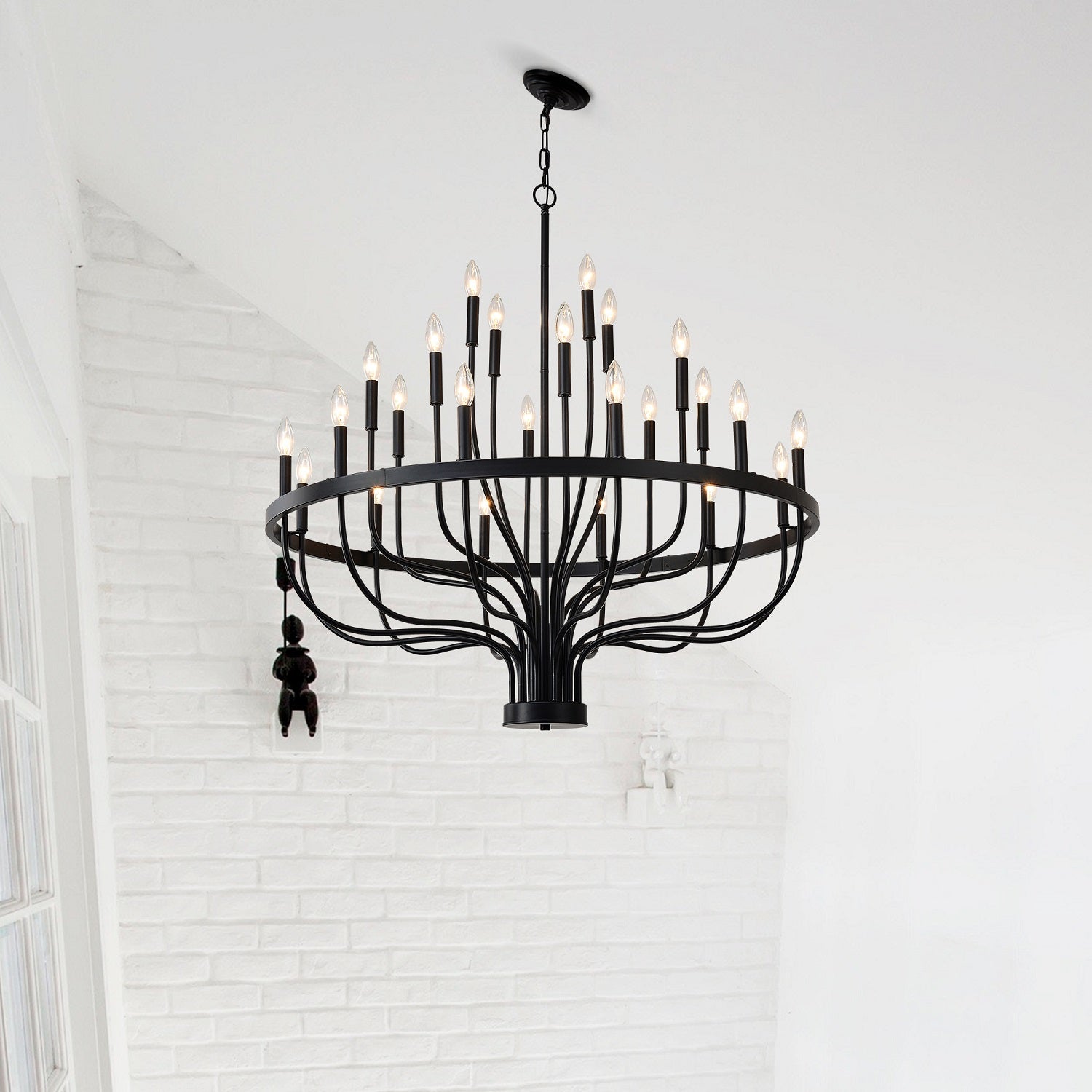 Industrial Iron Candle Chandelier 24-Light Black Modern Farmhouse Pendant Light Fixture for Dining Room - okeli lights