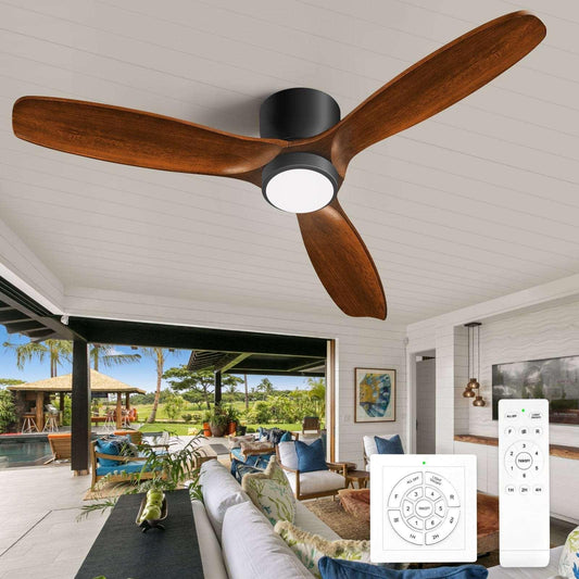 Ceiling Fan with Light Remote Control Reversible Noiseless DC Motor Low Profile - okeli lights