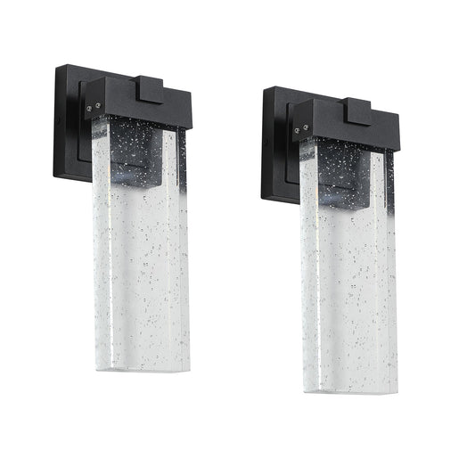 2-Pack Outdoor Wall Light Fixture Weatherproof LED Wall Sconce with Bubble Crystal and Light Sensor 12W - okeli lights