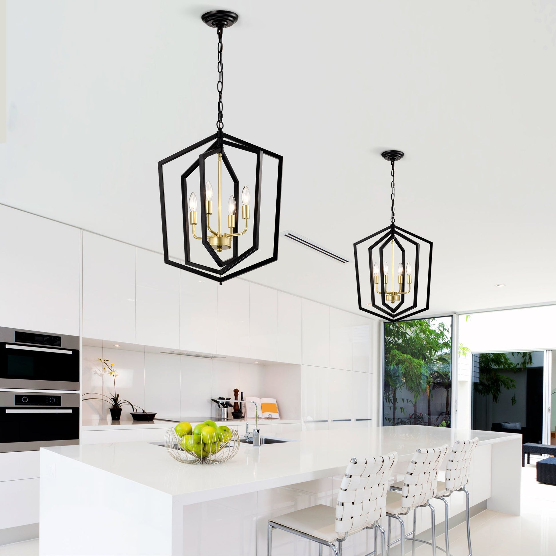 Matte Black Gold Chandelier for Dining Room 4-Light Kitchen Light Fixture Metal Industrial - okeli lights