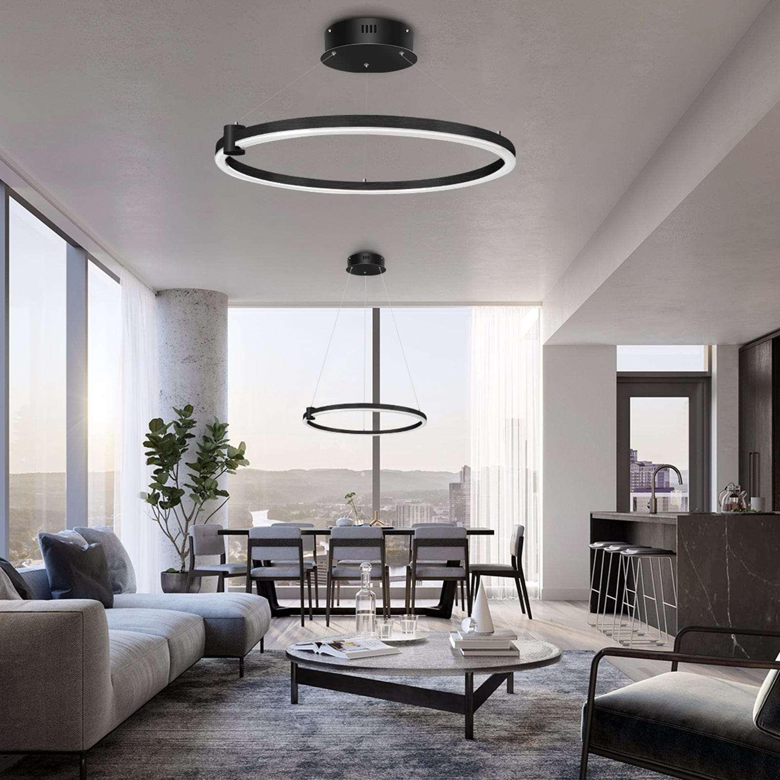 Modern LED Chandelier Circular Black 1-Ring Acrylic Adjustable - okeli lights