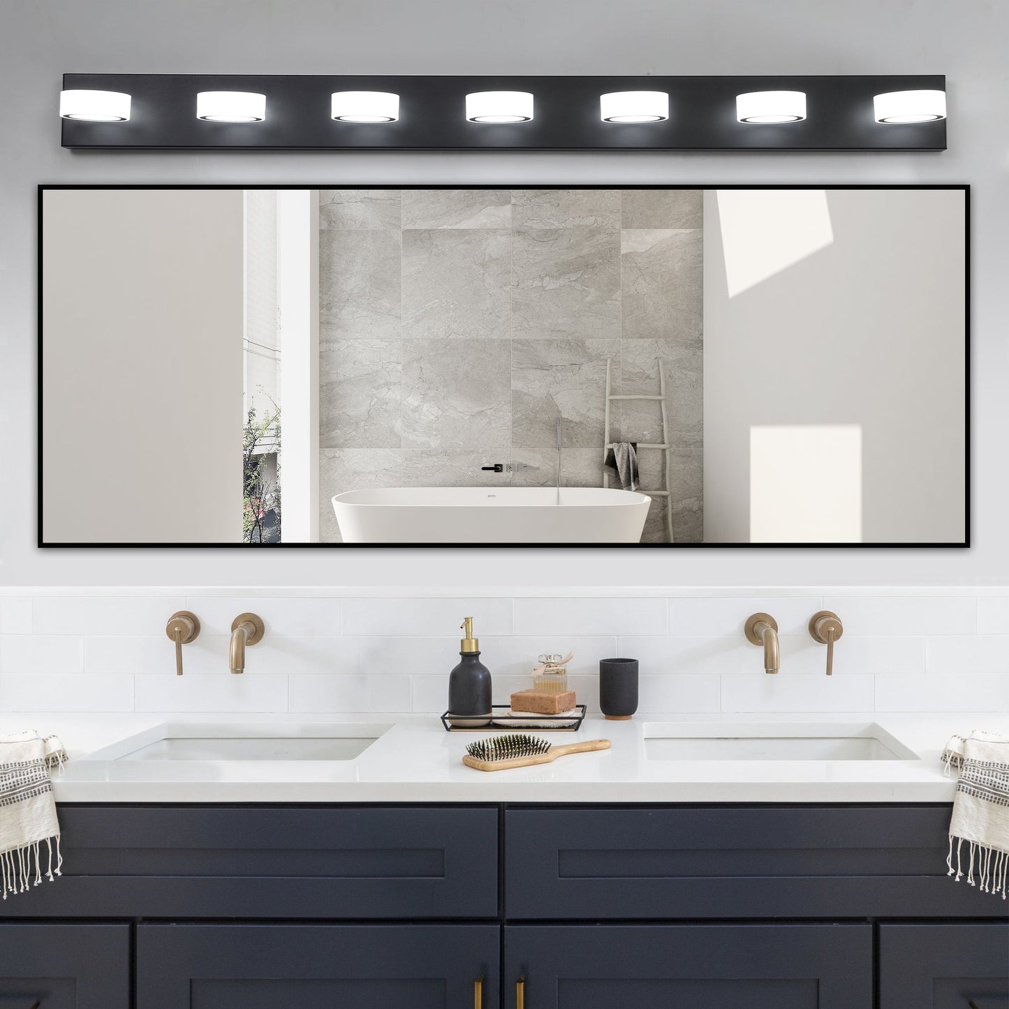 Modern LED Vanity Light Fixture 7-6-5-4-Light Black Bathroom Wall Sconce Dimmable - okeli lights