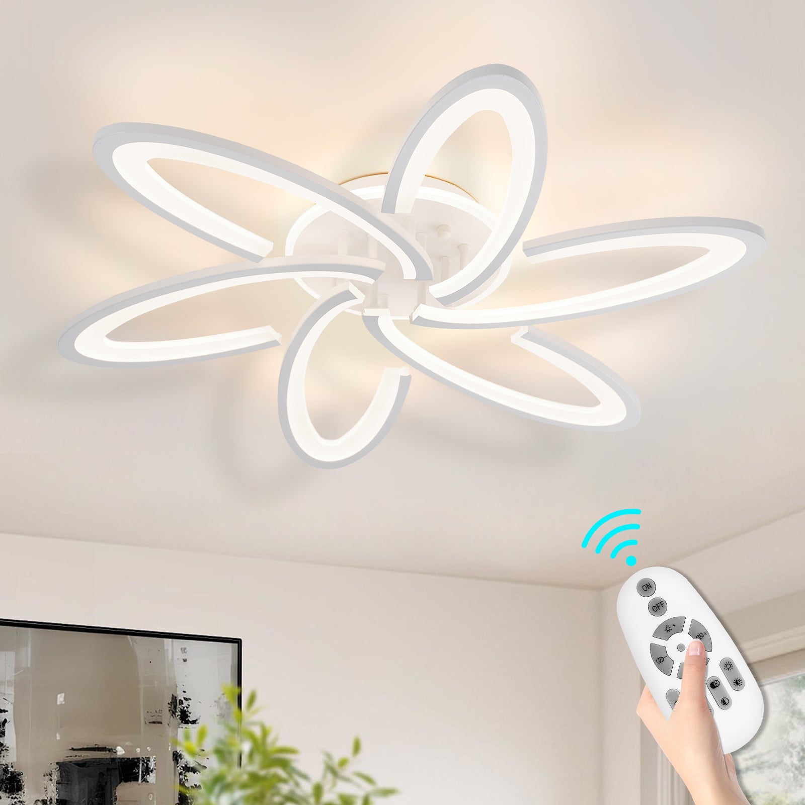 Modern LED Ceiling Light 6+1 Rings Dimmable Fixtures Flush Mount Lamp with Remote - okeli lights