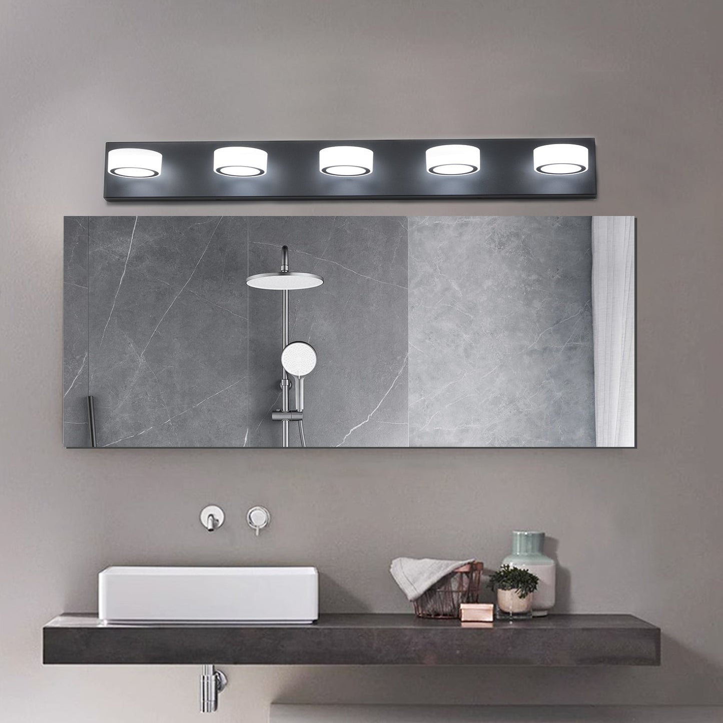 Modern LED Vanity Light Fixture 7-6-5-4-Light Black Bathroom Wall Sconce Dimmable - okeli lights