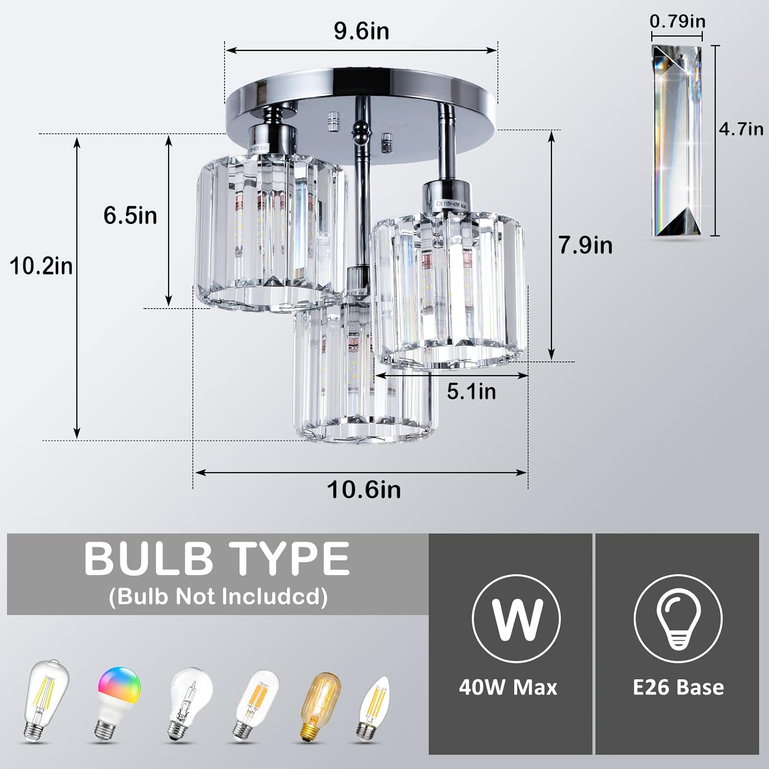 3-Light Kitchen Mount Hallway Light Fixtures Semi Flush Mount Ceiling with Clear Crystal Shades - okeli lights