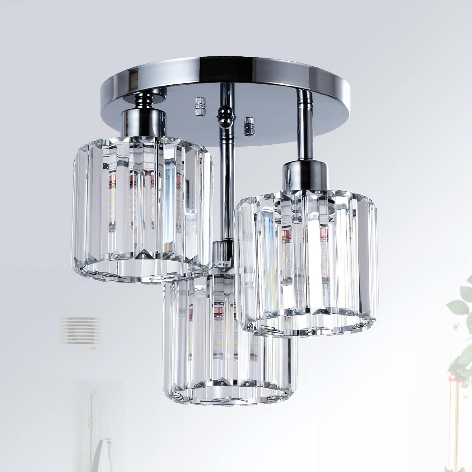 3-Light Kitchen Mount Hallway Light Fixtures Semi Flush Mount Ceiling with Clear Crystal Shades - okeli lights