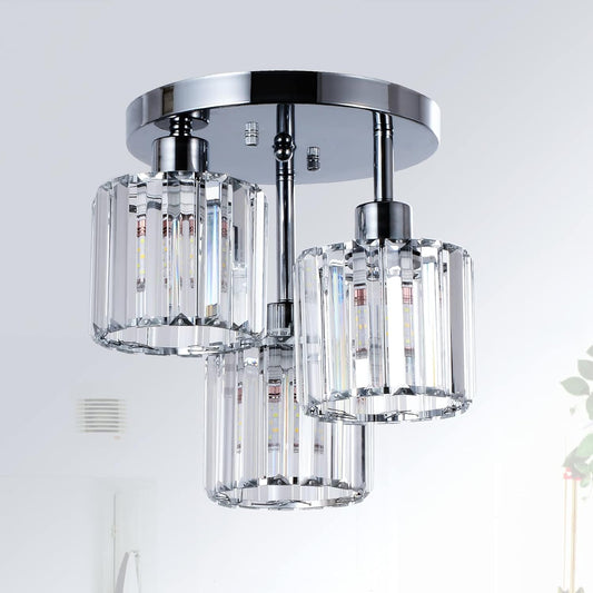3-Light Kitchen Mount Hallway Light Fixtures Semi Flush Mount Ceiling with Clear Crystal Shades - okeli lights
