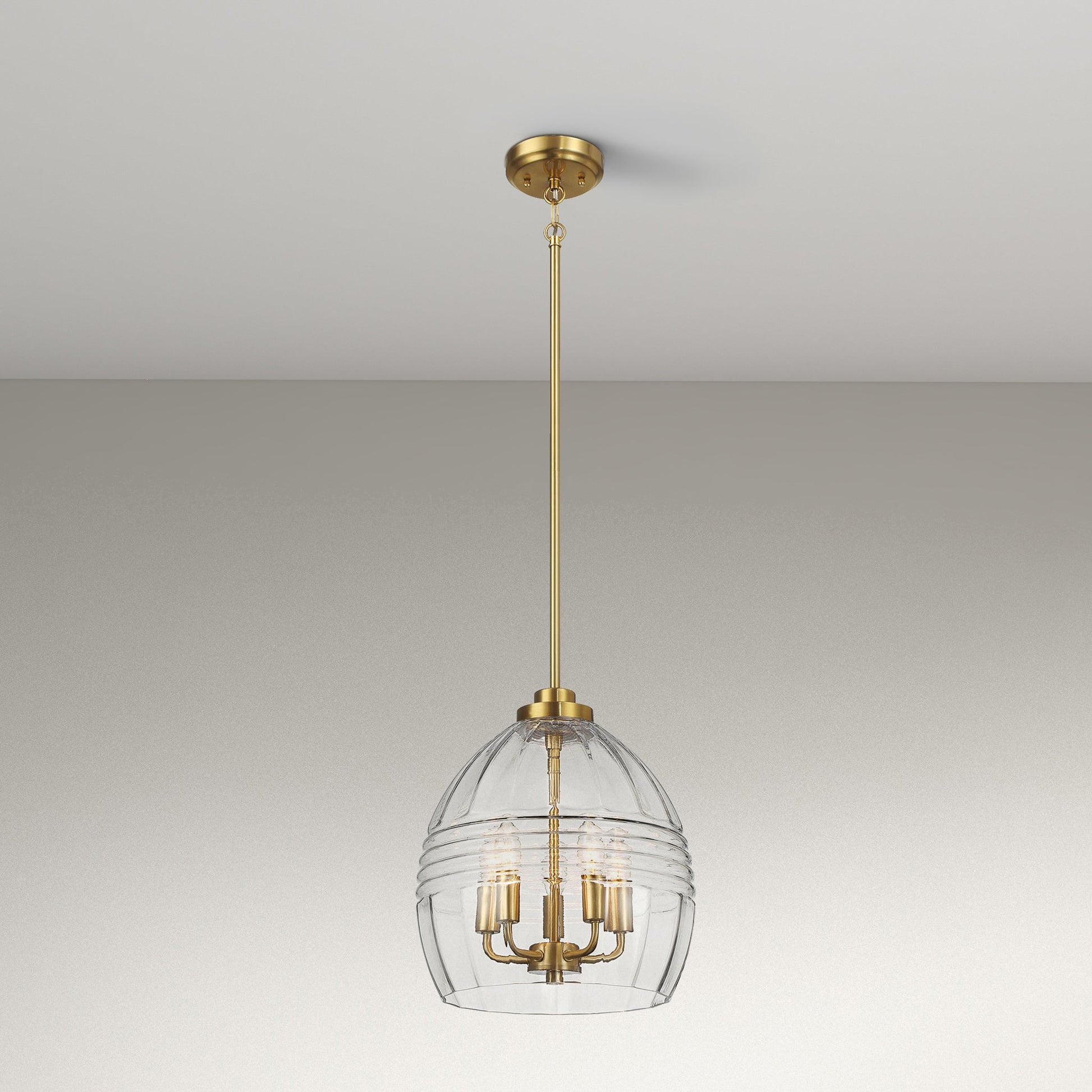 Pendant Chain Hanging Light with Clear Glass Satin Brass - okeli lights