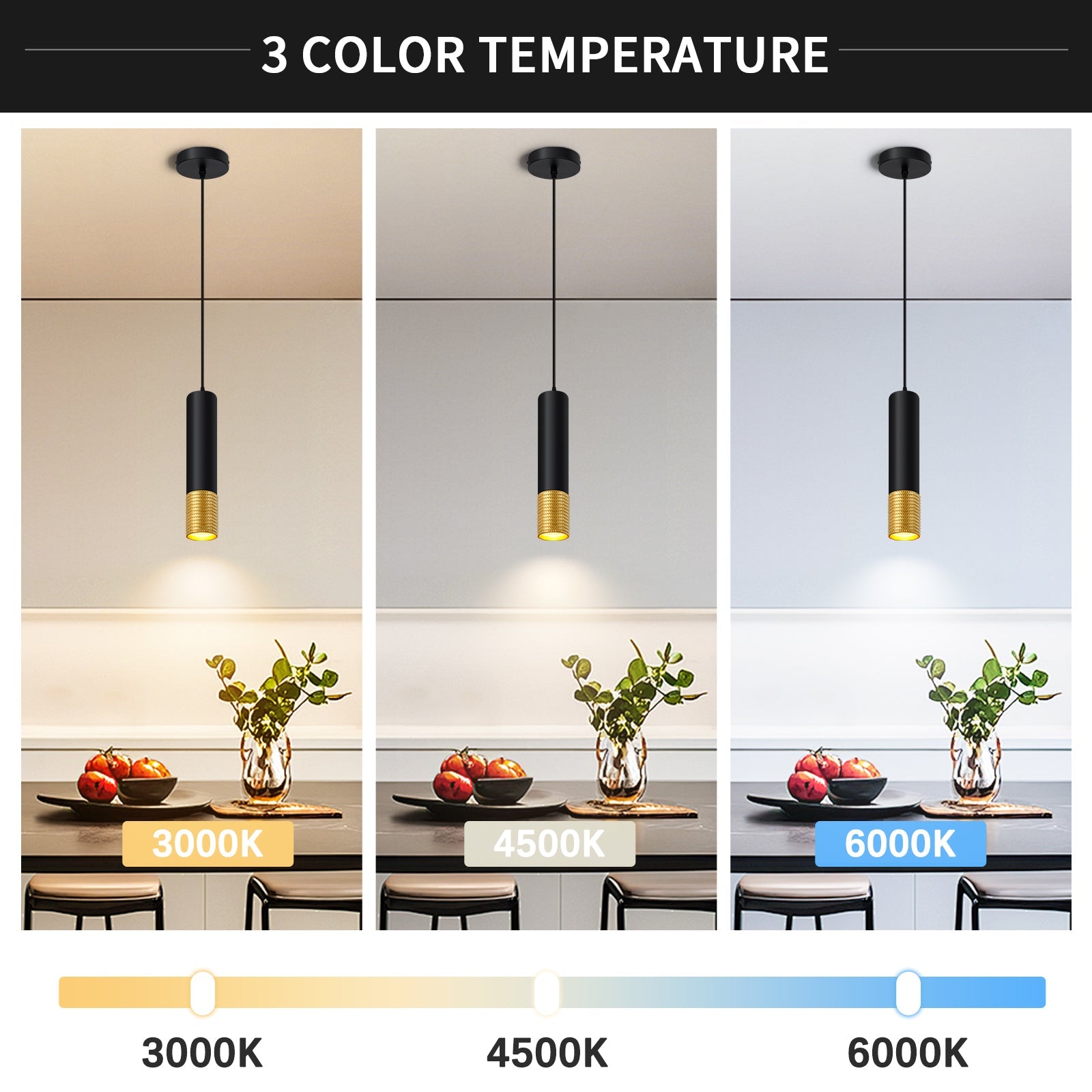 LED Pendant Light Black and Glod Fixtures for Kitchen Island and Bar 3-Color 2700K-6000K ETL - okeli lights