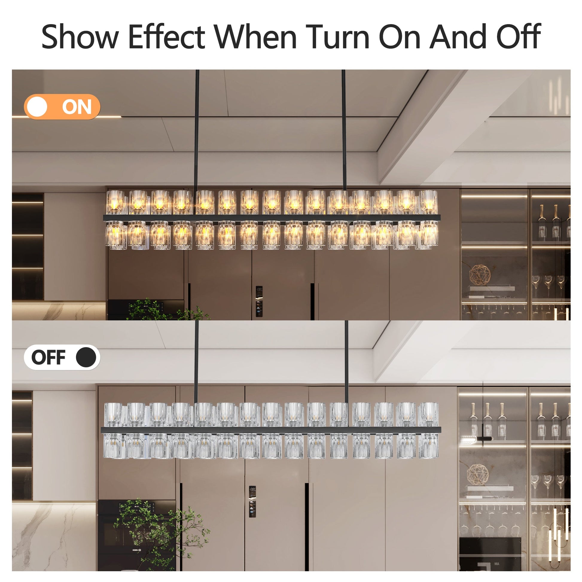 Rectangular Luxurious Crystal Chandelier for Living Room & Dining Room, Black Frame with K9 Crystals - okeli lights