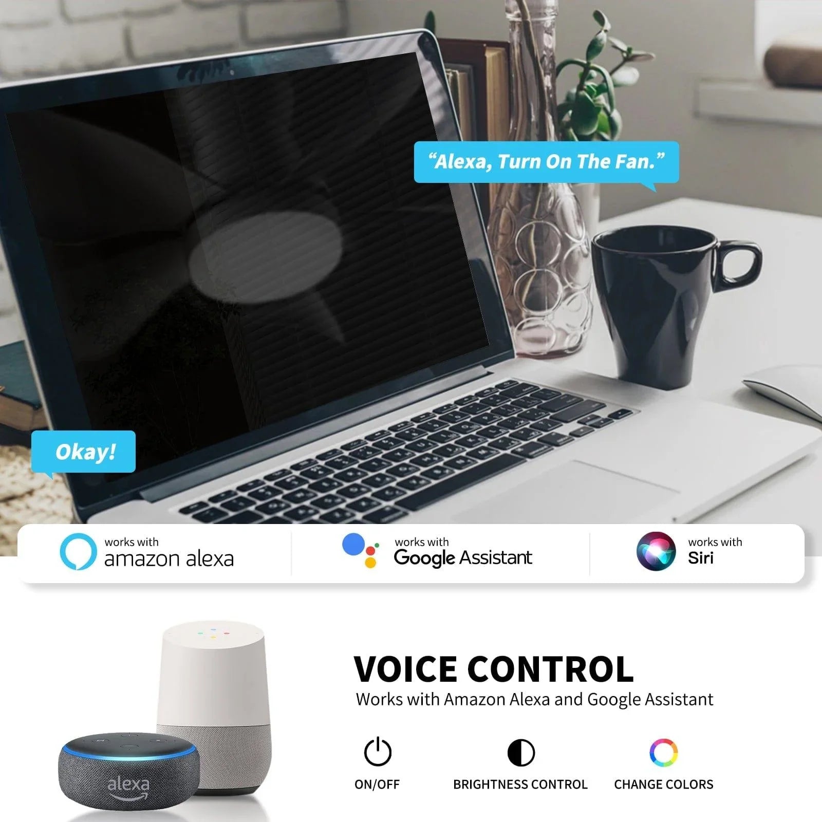 OKELI Smart Ceiling Fan with Lights App Controlled2.4GHz Wi-Fi LED - okeli lights