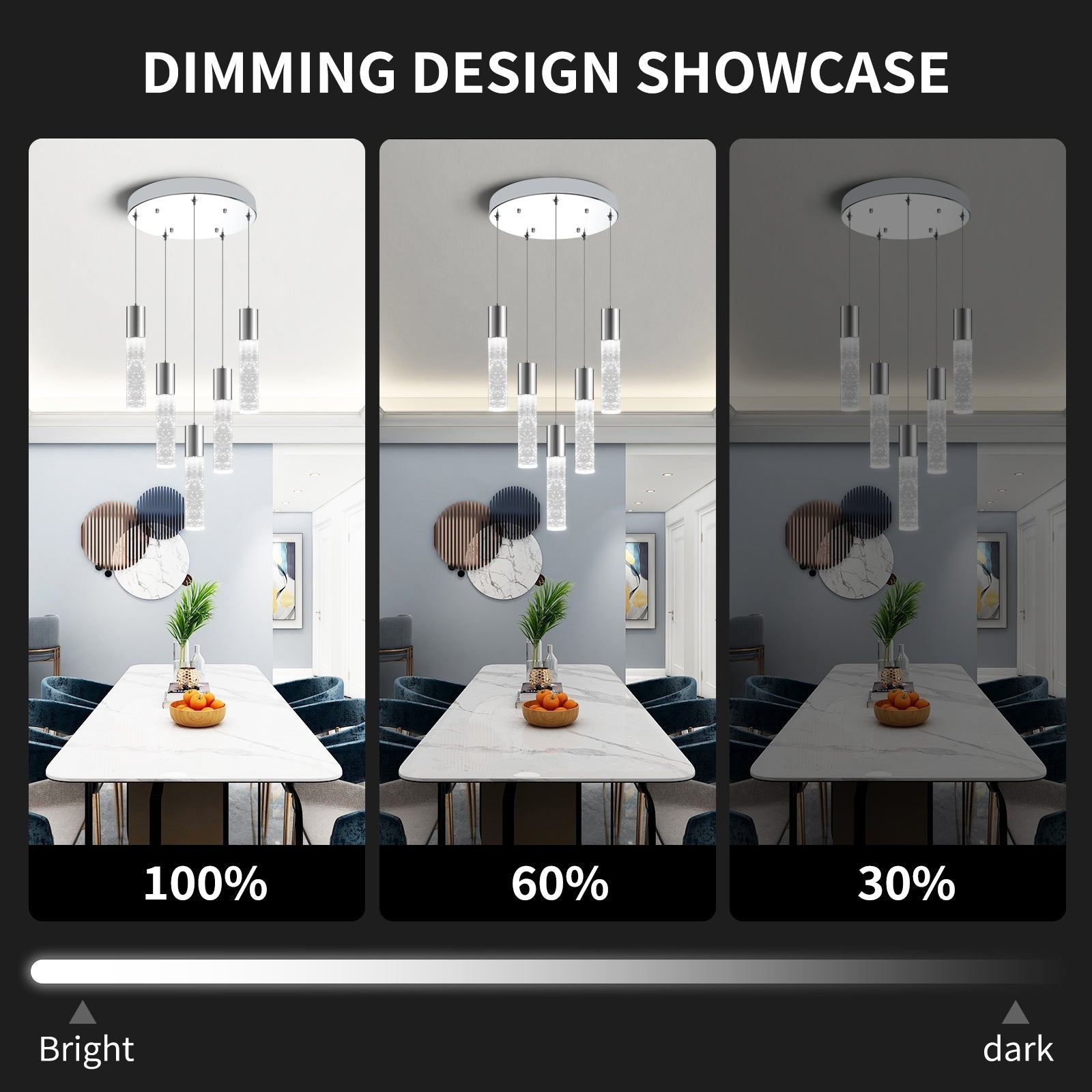 Bubble Crystal Island Pendant Light Round 5-Light Fixture Adjustable - okeli lights