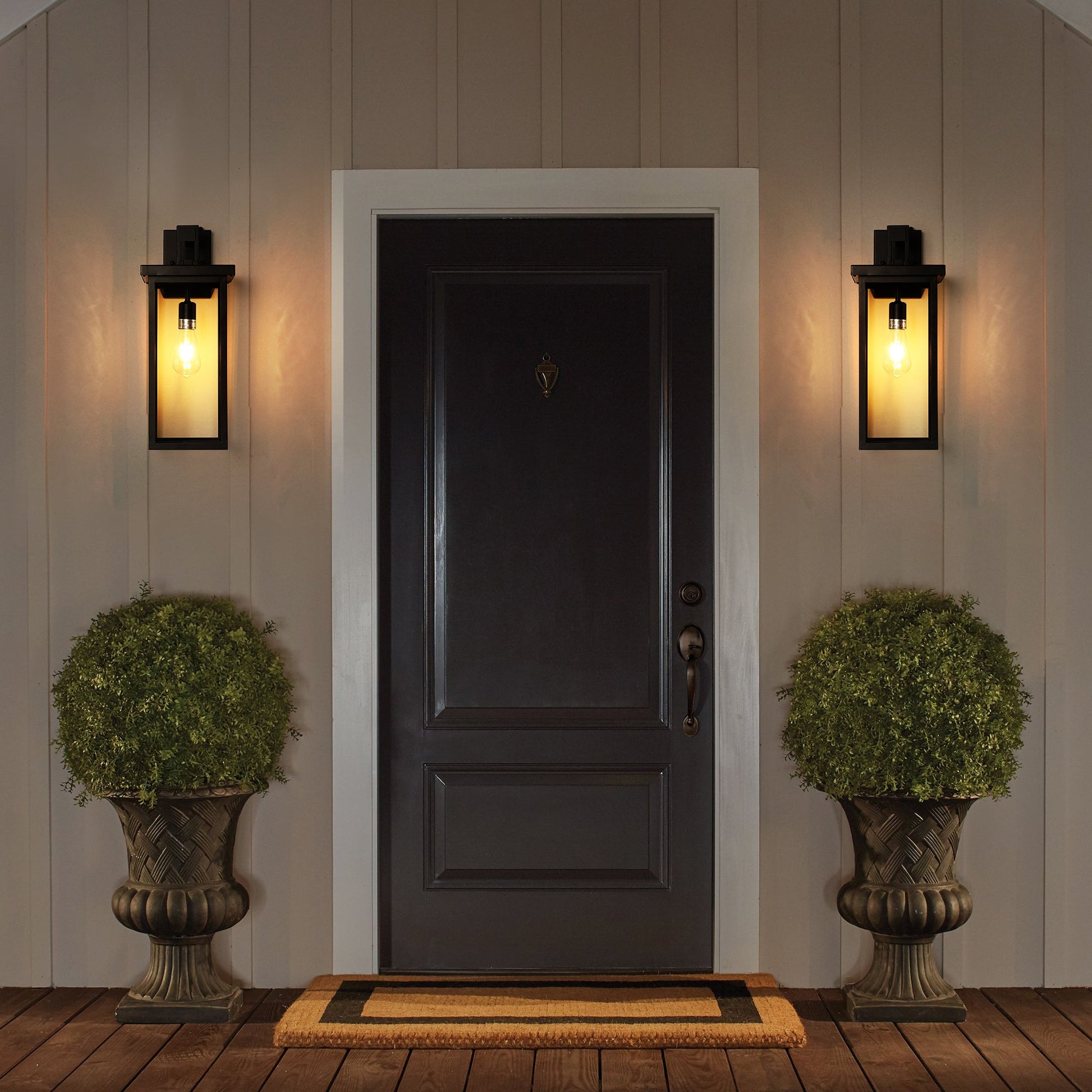 Outdoor Wall Lanterns Black Metal Frame Clear Glass Ambient Light Sensors Weatherproof Wall Sconces 2Pack - okeli lights