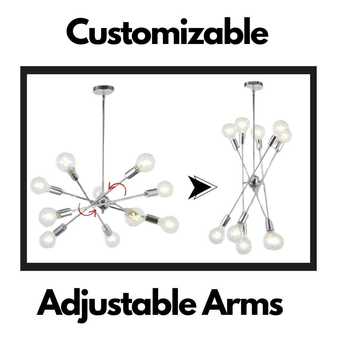 Modern Classic Sputnik Chandelier Lighting 10 Lights with Adjustable Arms Chrome Pendant Lighting - okeli lights