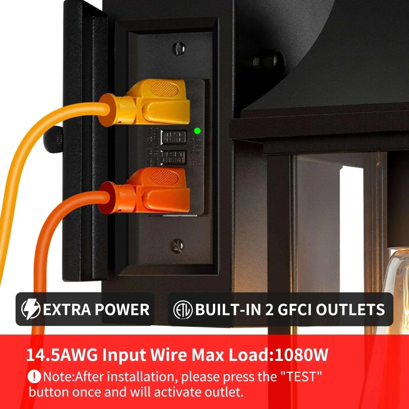 OKELI Porch Light with GFCI Outlet, Dusk to Dawn Motion Sensor Outdoor Wall Lights - okeli lights