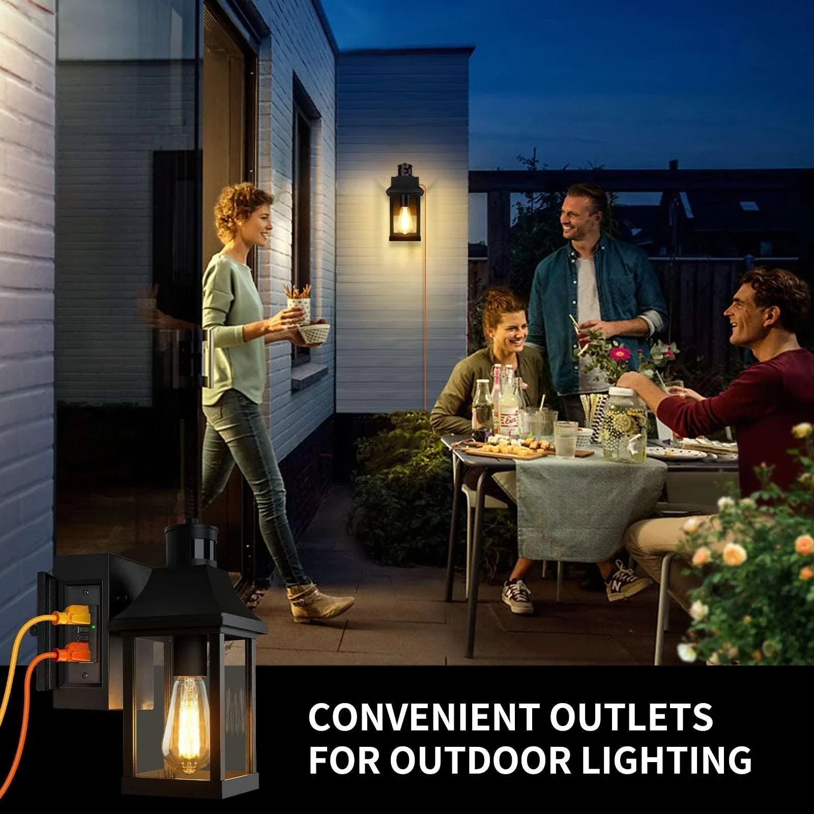 OKELI Porch Light with GFCI Outlet, Dusk to Dawn Motion Sensor Outdoor Wall Lights - okeli lights