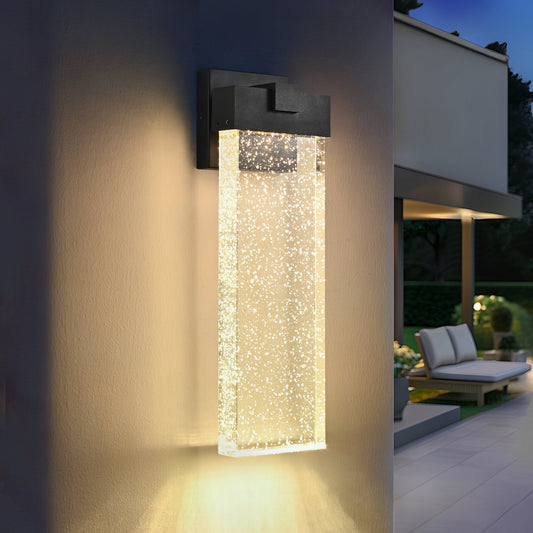 Modern Outdoor Wall Light Fixture Weatherproof LED Wall Sconce with Bubble Crystal Up and Down Lighting - okeli lights