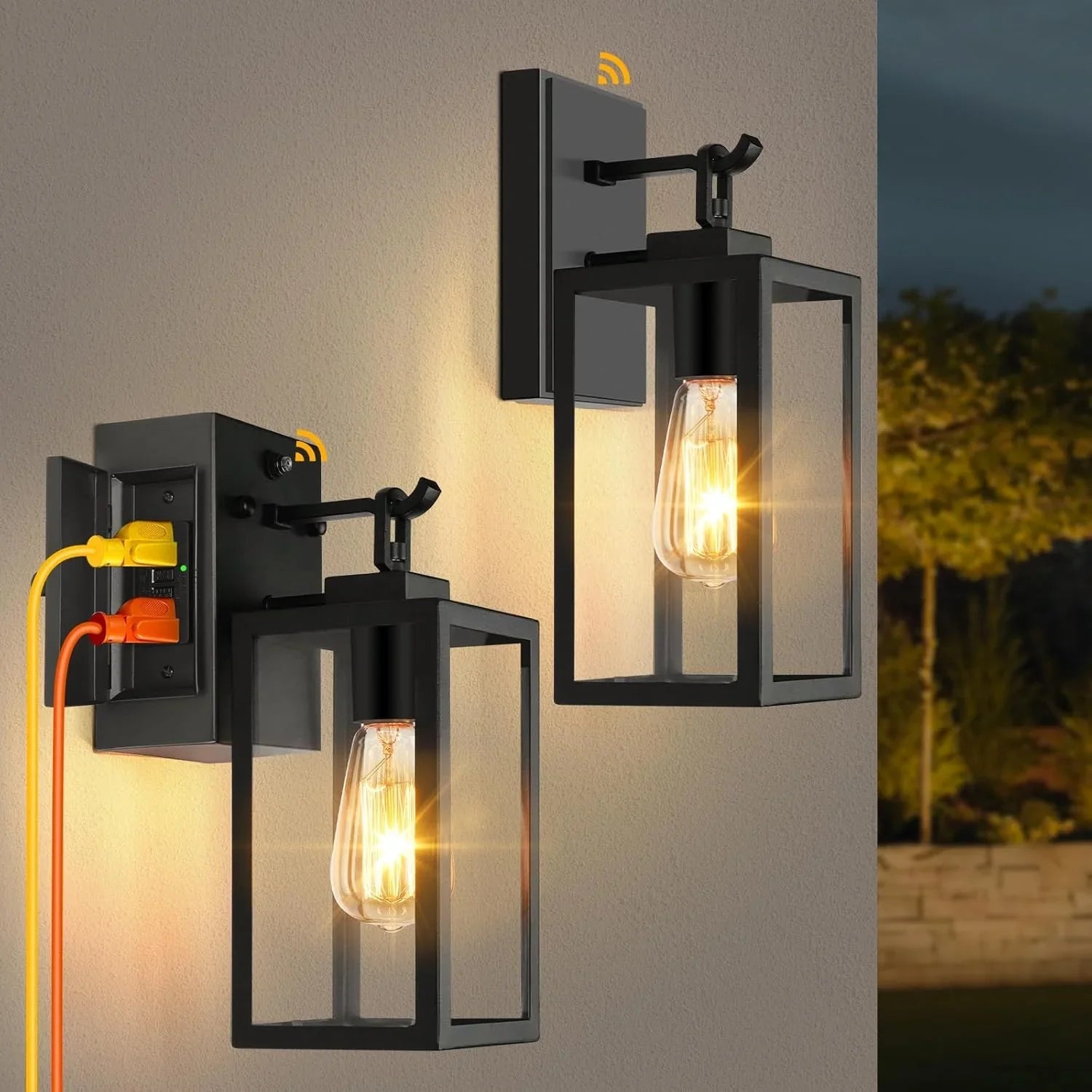 Outdoor Wall Lights 1-2-Pack Porch Lights Dusk to Dawn with GFCI Outlet - okeli lights